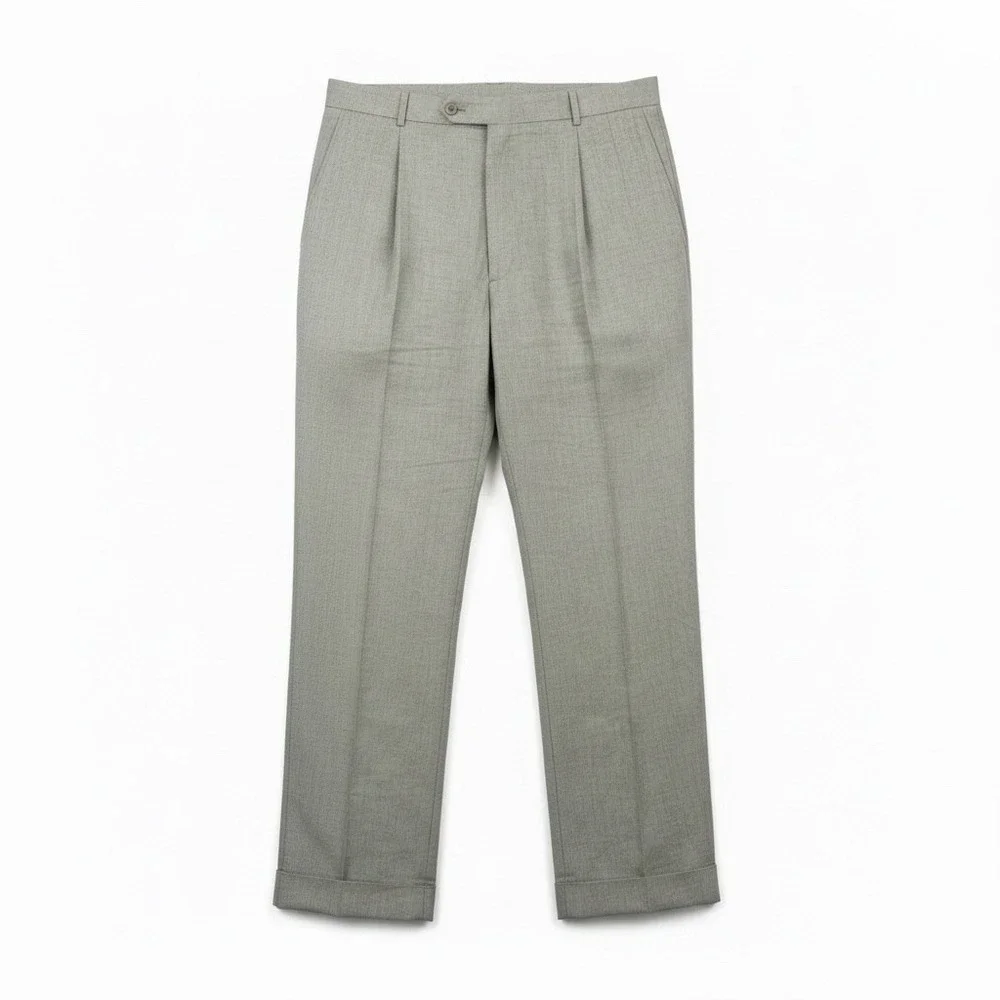 Brooks Brothers Mens 40R Tan Beige 100% Linen Pleated Cuffed Dress Pants